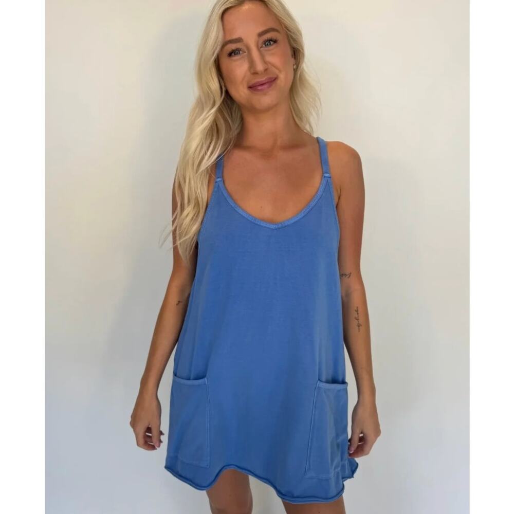 FREE PEOPLE Hot Shot Mini Dress in Riviera Blue Size Medium